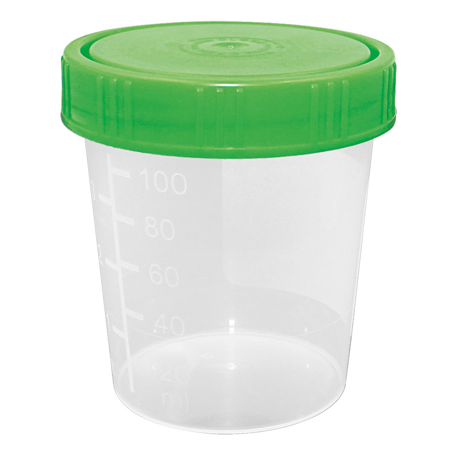 Urinbecher 100/125 ml mit Schraubdeckel grün, VE = 500 Stck.