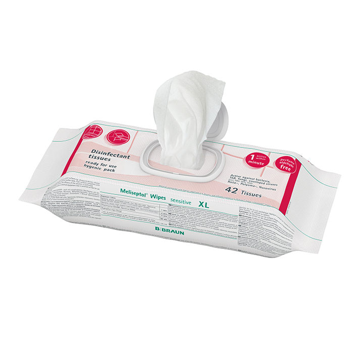 Meliseptol Wipes sensitive flowpack XL (42 T.) Flächenschnelldesinfektion